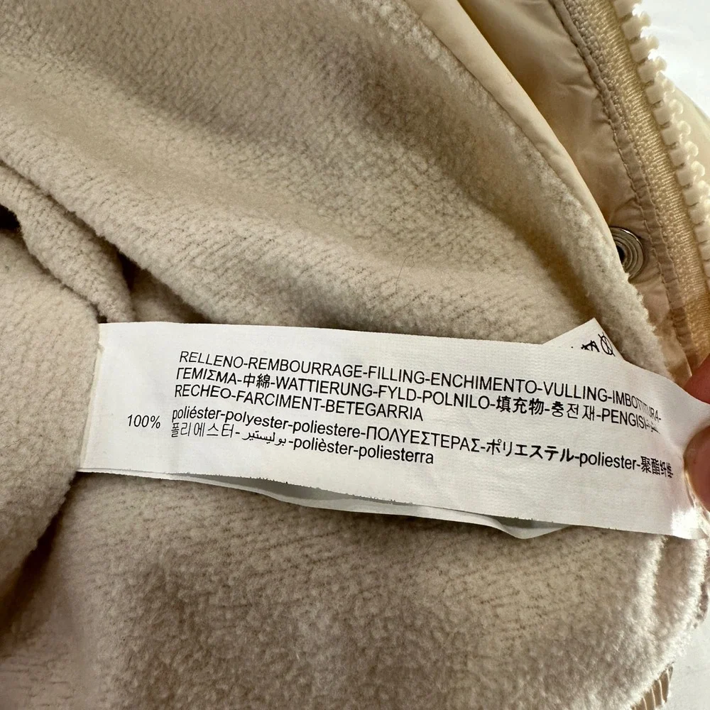 Zara Hooded‎ Puffer Jacket Kids 9-12 Months Cream Fleece Lined | Minimalist